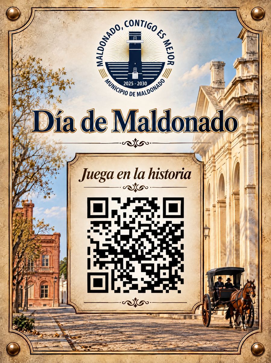 Afiche Día de Maldonado: jugá en la historia, con código QR